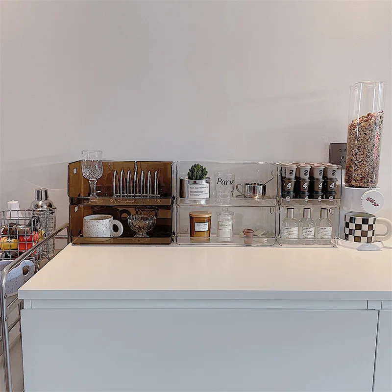 

New Transparent Cosmetics Storage Box Kitchen Condiment Box Desktop Storage Box Mask Skin Care Product Box Cup Storage Rack