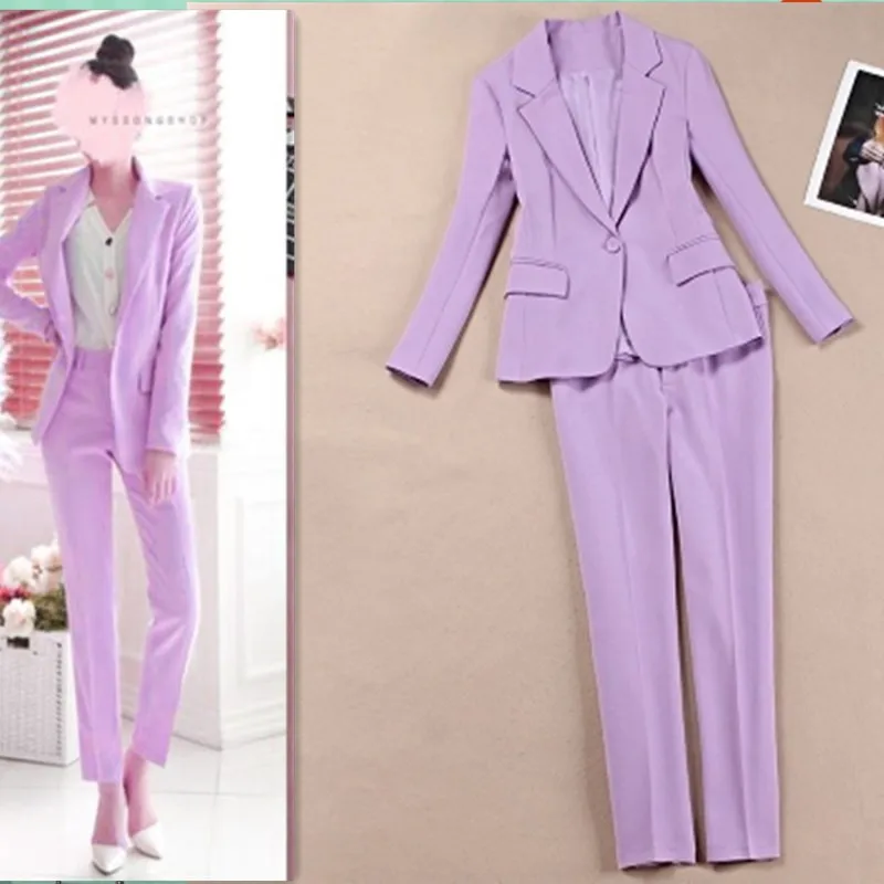 New Autumn Women's Purple Blazer & Suits Pant Suits Women's Suits Two-piece Sets Pant Suits For Women Korean Woman Office Suit
