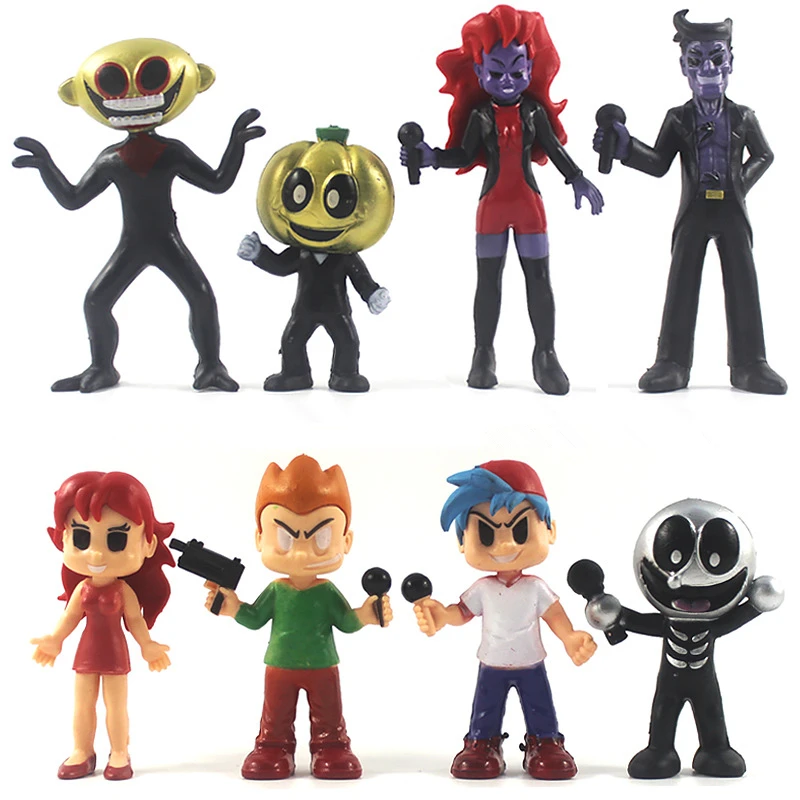 8Pcs/Set Cartoon Anime Horror Game Friday Night Funkin Action Figures Toys FNF PVC Model Dolls Decoration For Kids Gifts