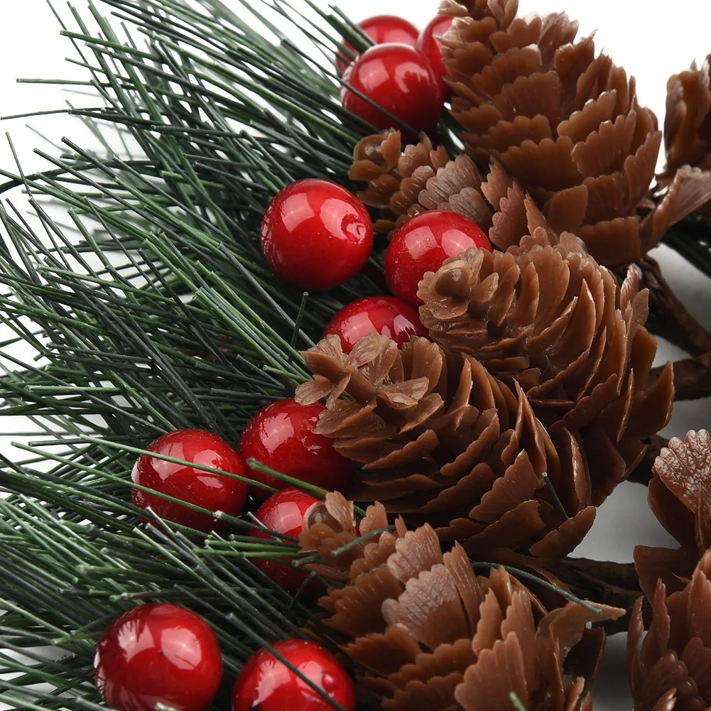 

12 Artificial Flower Emulation Pine Picks Christmas Green Red Berry Pine Cone Holly Branch Home Decor For Home, Store Hotel Tree