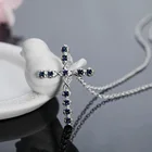 Модные женские подвески-кресты серебряного цвета 925 пробы с синим цирконием, подвеска-крест, ожерелье, ювелирные изделия для мужчинженщин, оптовая продажа