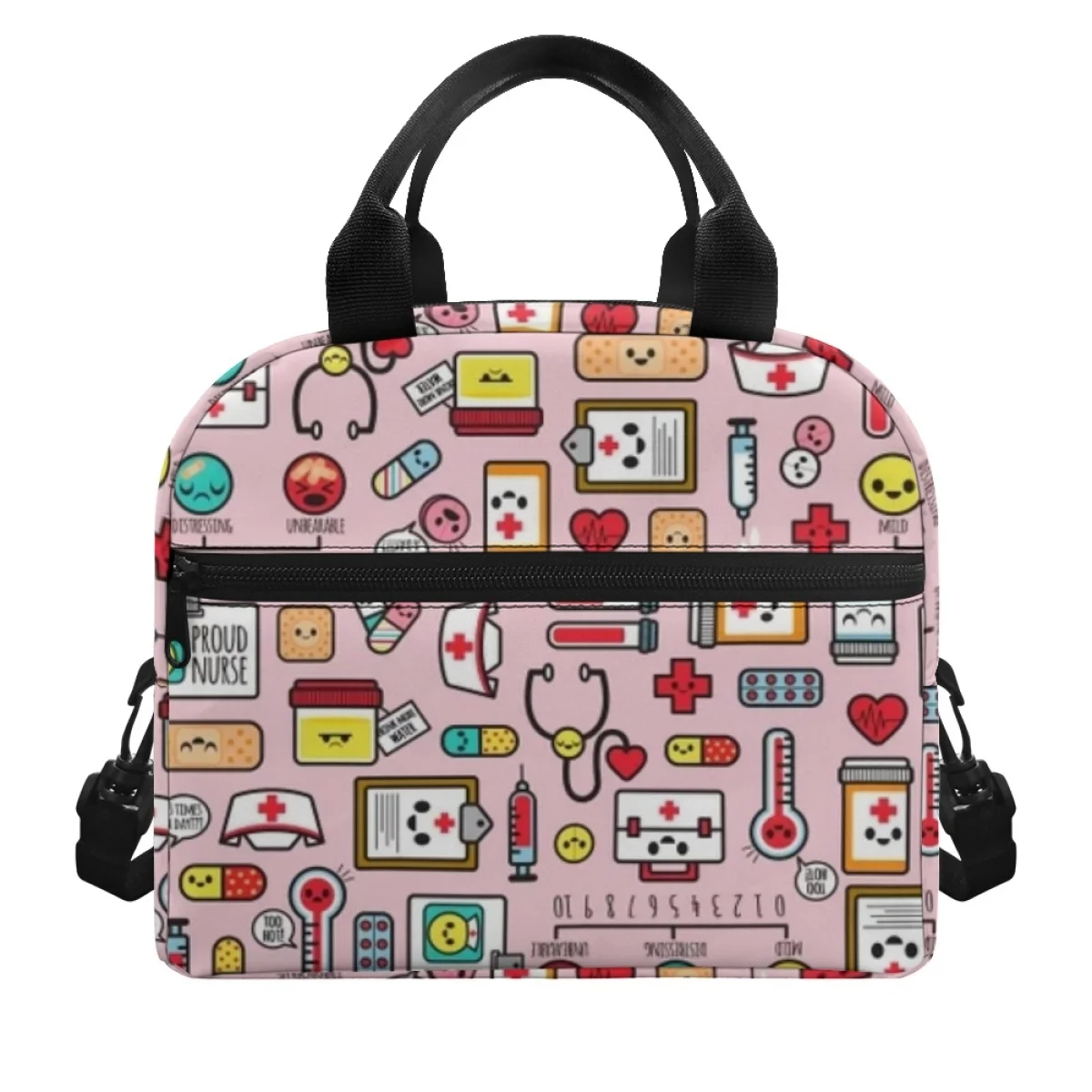 Kawaii Cute Nurse Cap Ambulance Pattern Large Capacity Reduce Burden Lunch Bag Multi-Pocket Zip Bag Nurse Tool Kit Custom Logo