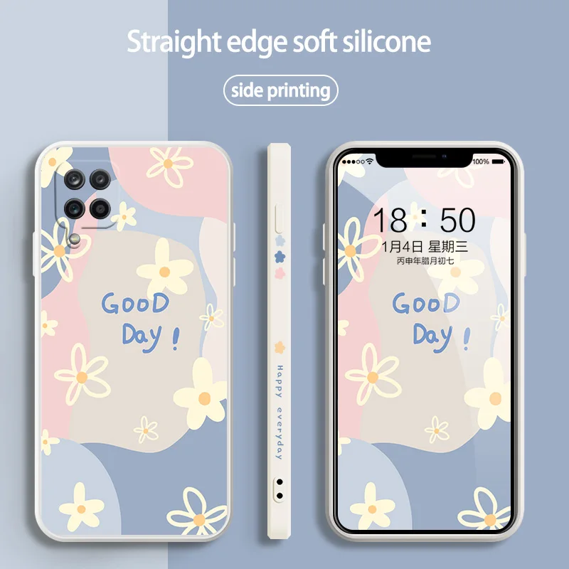 

Fashion Flower Soft Silicone Phone Case For Samsung Galaxy A12 A13 A10 A10S A11 A01 Core A02 A02S A03 A03S Liquid Square Cover