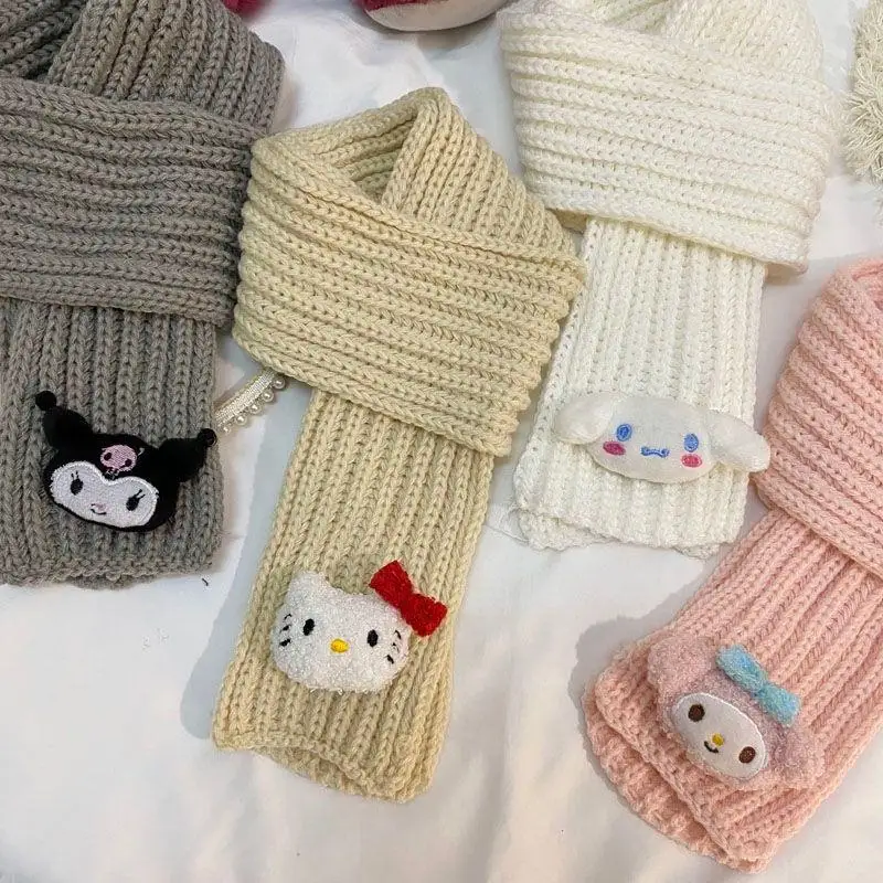 

Плюшевый зимний шарф Sanrio Kawaii Anime Kuromi My Melody Cinnamoroll Hello Kitty мультяшный мягкий утолщенный шарф Теплые подарки для девочек