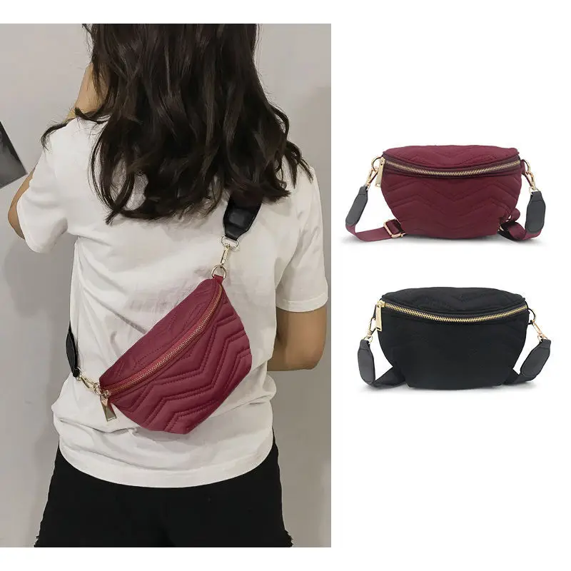 

New Black Nylon Women Chest Bags High Quality Thread Design Ladies Hobo Shoulder Crossbody Bags