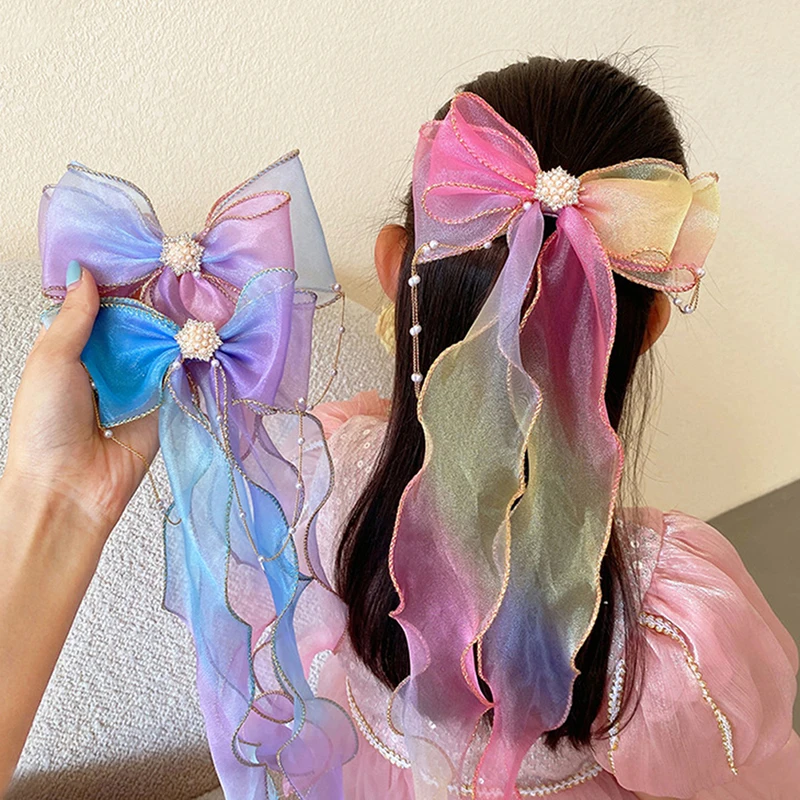 

Bow Hairpin Children's Hair Accessories Princess Super Fairy Streamer Hairpin Cute Clip Girls Pan Hair Headdress Girl