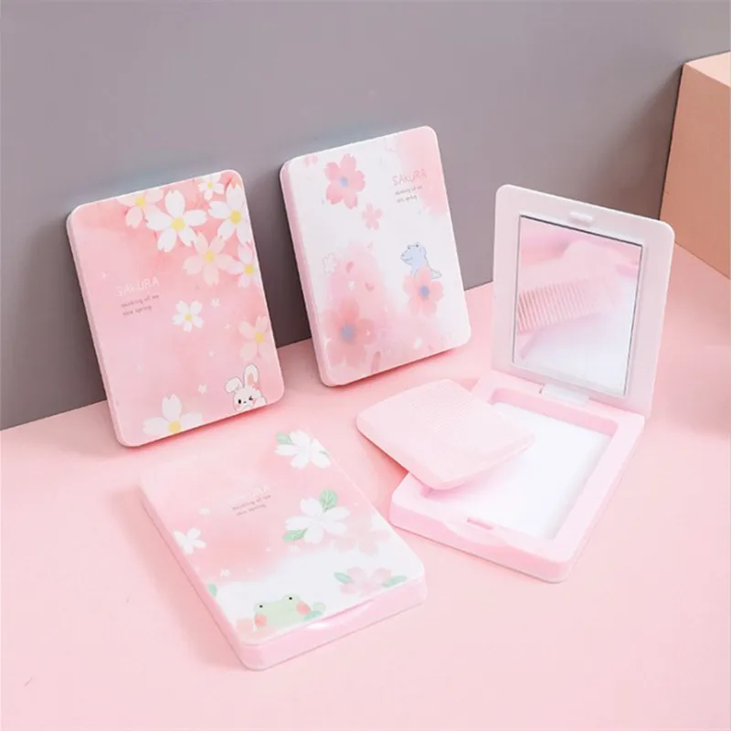 

TSHOU495 Portable Mini Pocket Makeup Mirror with Comb for Women Cute Gift Girl Beauty Cosmetic Skin Care Tools Travel Accessorie