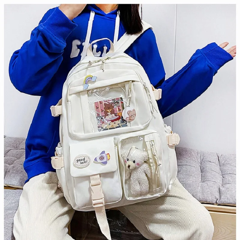 2022Cute Women Backpacks Waterproof Multi-Pocket Nylon School Backpack for Student Female Girls Kawaii Laptop Book Pack Mochilas