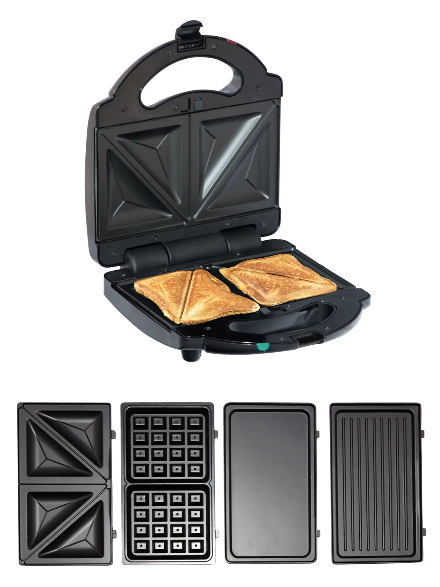 4-in-1 Waffle Maker  Indoor Grill  Sandwich Maker  Panini Press  Electric Griddle  Toaster  Removable Non-Stick Cast Iron Plates
