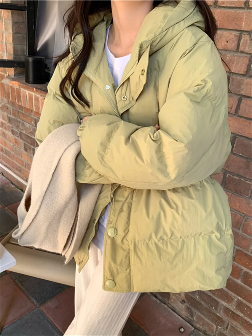

Alien Kitty Women Warm Bread Coats Winter Solid Hooded Thicken Loose Cotton Padded Parkas Normcore Casual All Match Office Lady