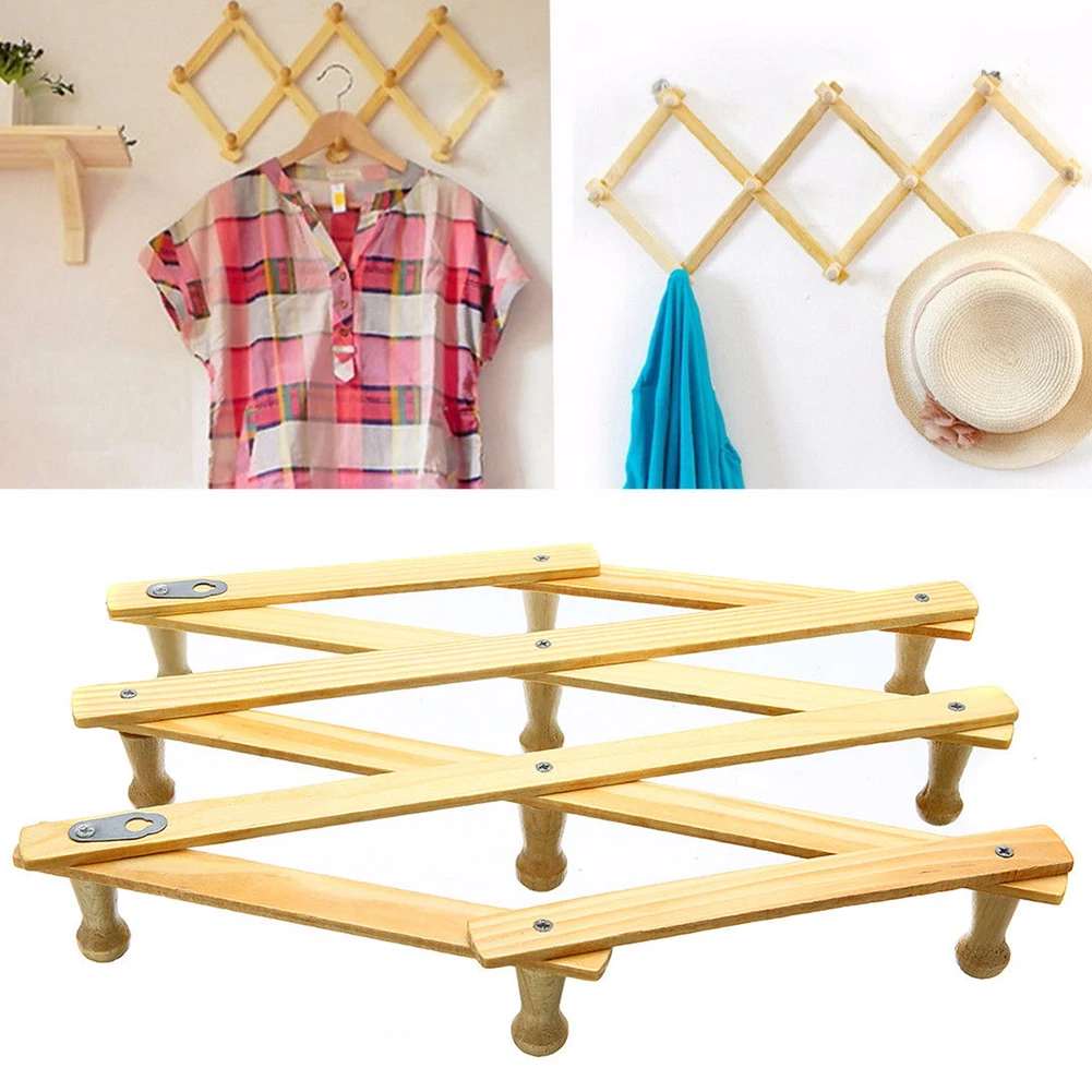 

New Wooden Hanger Expandable Coat Rack Holder Shelf Hat Closet Wall Hook Home Expanding Clothes Hanger