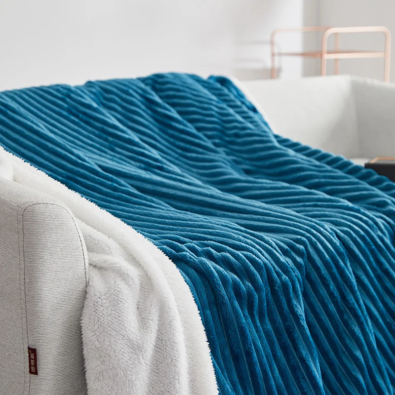 

Flannel Winter Bed Blankets Soft Warm Coral Fleece Throw Blanket Solid Striped Fluffy Sofa Cover Bedspreads Home Bedding