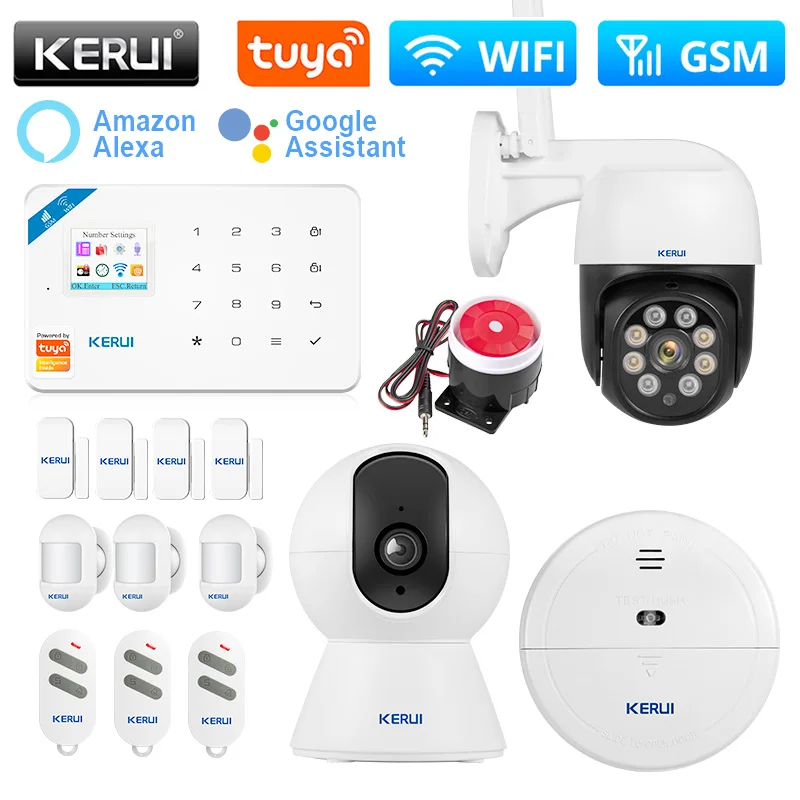 

KERUI W181 Alarm System Home Kit WIFI GSM Tuya Smart House Support Alexa Motion Sensor Detector Door Sensor Siren IP Camera