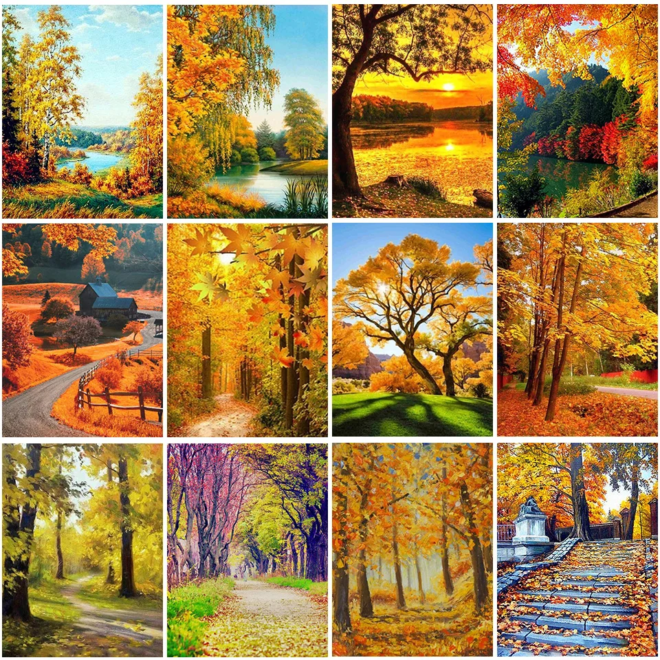 

5D DIY Diamond Painting Autumn Landscape Cross Stitch Kit Full Drill Embroidery Nature Picture of Rhinestones Home Decor Mosaic