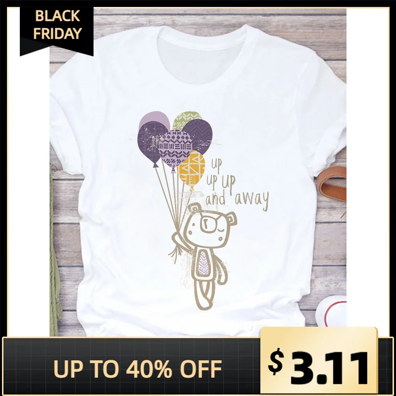 

Women Tshirt Cartoon Graphic Printed T-shirts Balloons Short Sleeves Cute Girls Tops O-neck T-shirt For Woman 2022 Summer