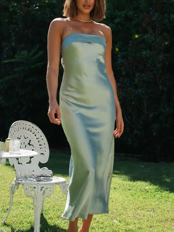 

Облегающее атласное элегантное женское платье миди без бретелек, сексуальное пляжное Клубное платье 2022, летние зеленые вечерние платья без...