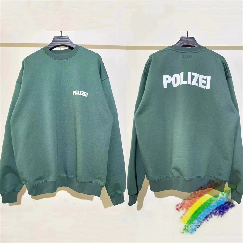 

Green Black POLIZEI Vetements Sweatshirts Crewneck Men Women High Quality Oversize VTM Pullover Hoodie Inside Tags