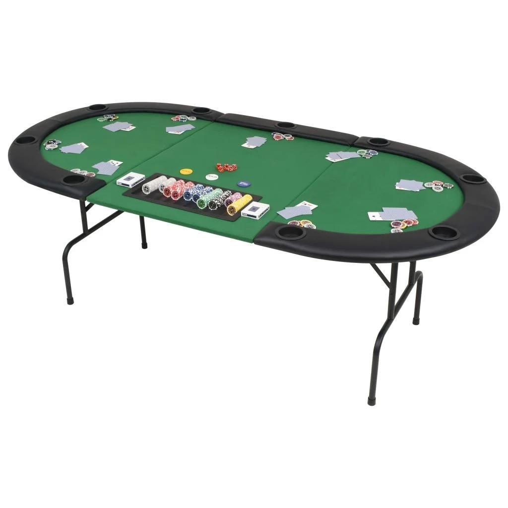 

9-Player Folding Poker Table 3 Fold Oval Green