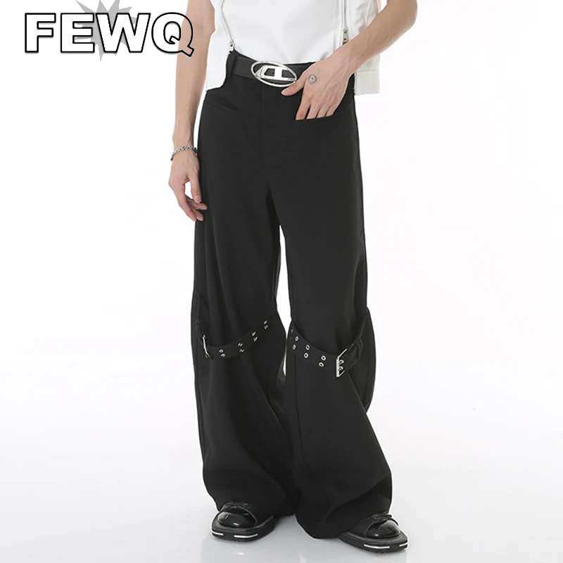 

FEWQ Hip Hop Men Wide Leg Casual Pant Summer New Korean Style Loose Metal Belt Decoration Fashion Streetwear Tide Trousers 9C743