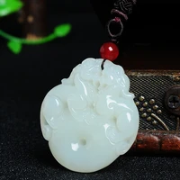 natural hetian jade handcarved two brave troops safety button pendant simple retro temperament jewellery fashion for women men