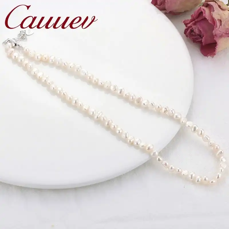 Cauuev Natural Freshwater Pearl Choker Necklace Baroque pearl Jewelry for Women wedding 925 Silver Clasp Wholesale 2022 trend