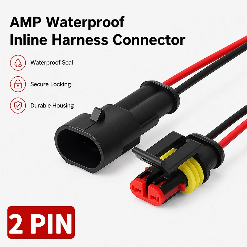 Фото 2-контактный водонепроницаемый автомобильный разъем AMP 18AWG (папа-мама) с проводом, быстроразъемный, для грузовиков DJ7021-1.5-11/21 OEM 282080-1/282104-1 №1