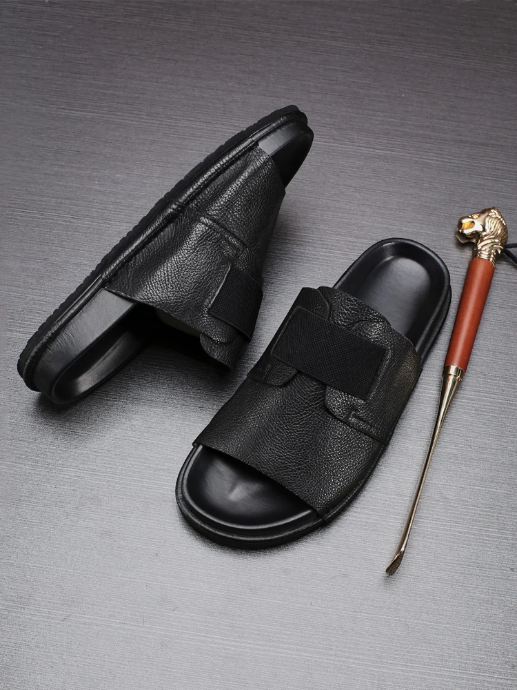 Сверхмодные мужские уличные Шлепанцы из воловьей кожи летние дышащие Молодежные