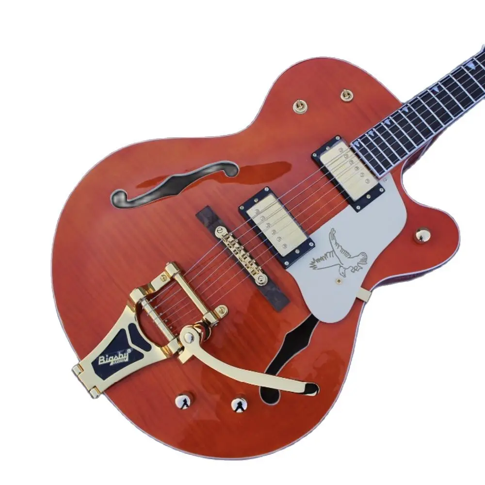 

Custom shop F hollow body jazz electric Guitar Red color guitarra.tiger flame top jazz gitaar.vibrato system