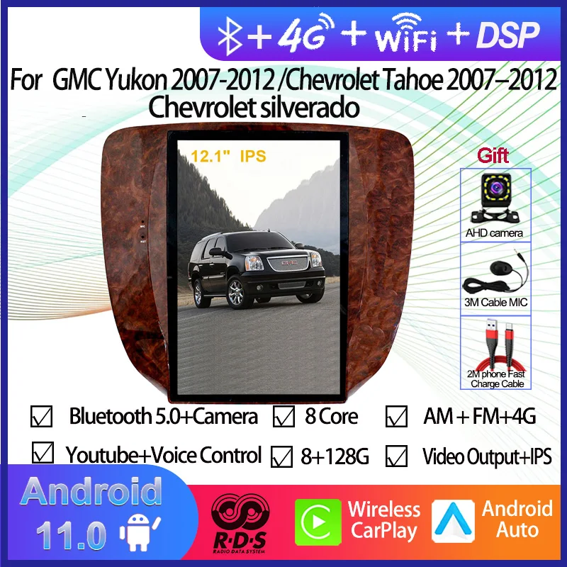 

Автомобильный GPS-навигатор в стиле Tesla на Android 11 для GMC Yukon/ Chevrolet Tahoe/Chevrolet silverado 2007-2012, автомобильное радио, стерео