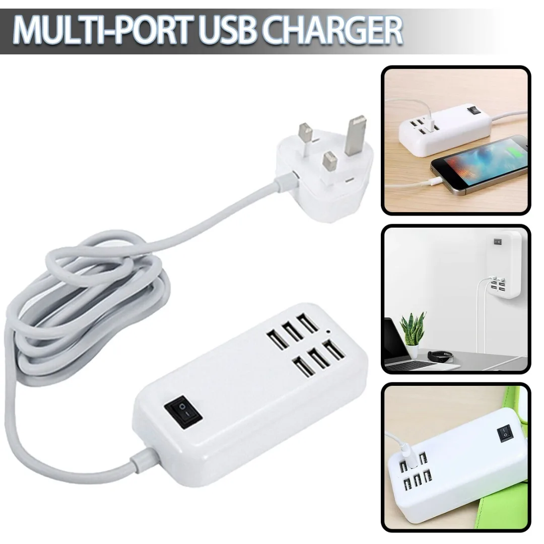 

1pc 1.5m 6-Ports 30W 5V 2.4A USB Phone Charger Socket Multiport Fast Charging Station Adapter Desktop Plug Extension