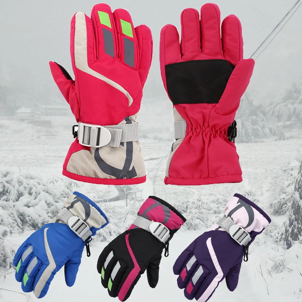 

1Pair Winter Thicken Warm Kids Hand Gloves Waterproof Ski Snowboard Long-sleeved Mittens Windproof For Children 4-7 Years