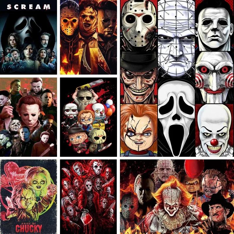 

Classic Horror Movies Terror Family 5d Diy Diamond Painting Cartoon Full Round Diamond Mosaic Embroidery Cross Stitch Halloween