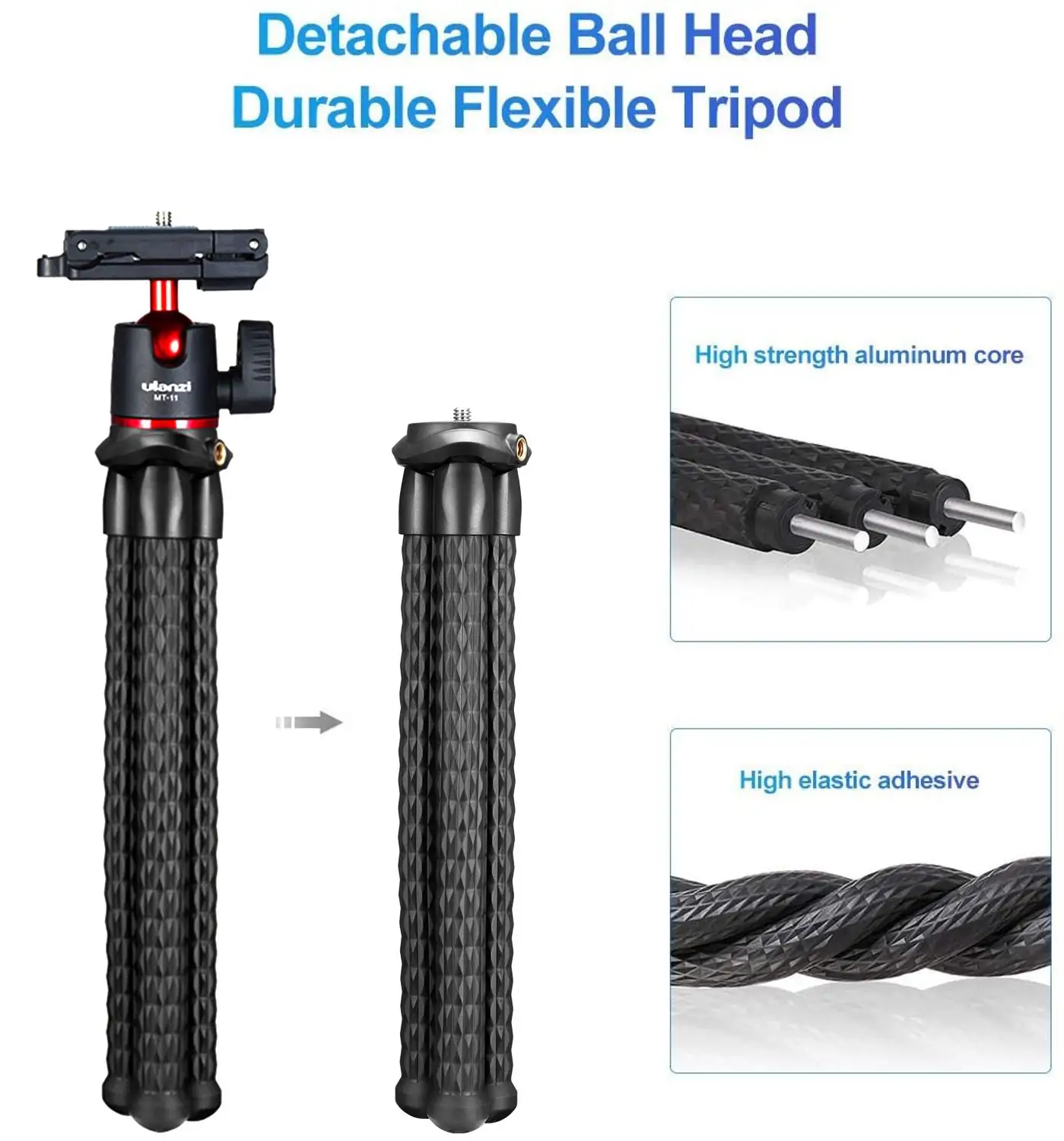 

MT-11 Octopus Tripod for DSLR Camera Smartphone Magic Arm W Detachable Ballhead Hot Shoe Phone Clip