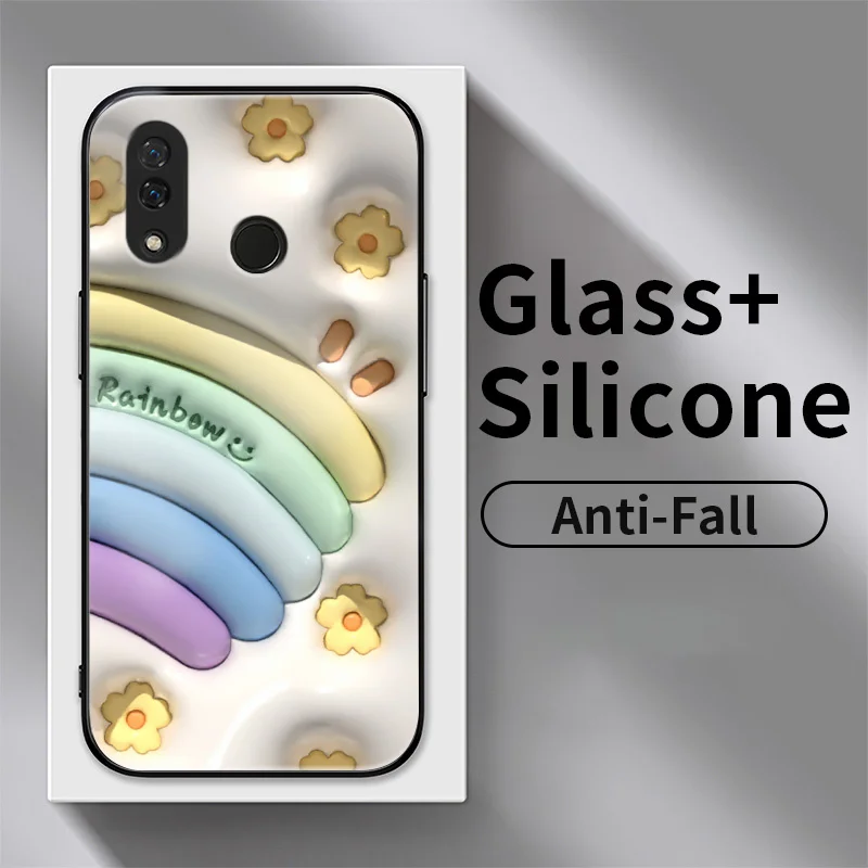 

Glass Phone Case for Huawei Nova 3i Nova 4 5i 5Z 6 7 5 Pro P20 Lite P Smart Plus 2018 Mate 30 Lite Cases Blossom Rainbow Cover