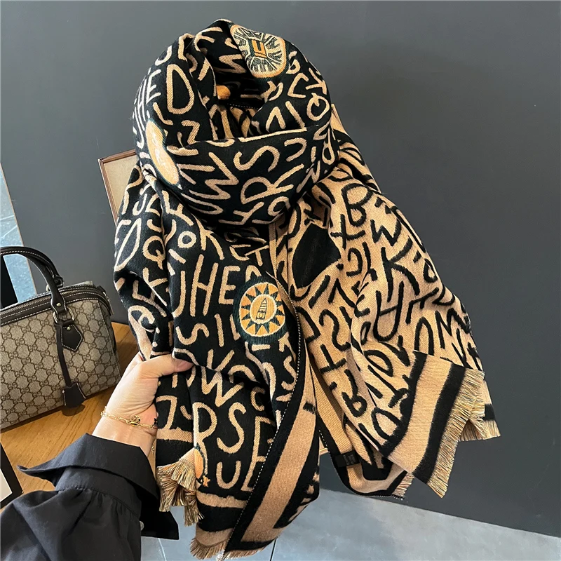 

Luxury Letter Print Cashmere Winter Scarf for Women 2022 Design Brand Warm Pashmina Shawl Wraps Blanket Bufanda Poncho Stoles