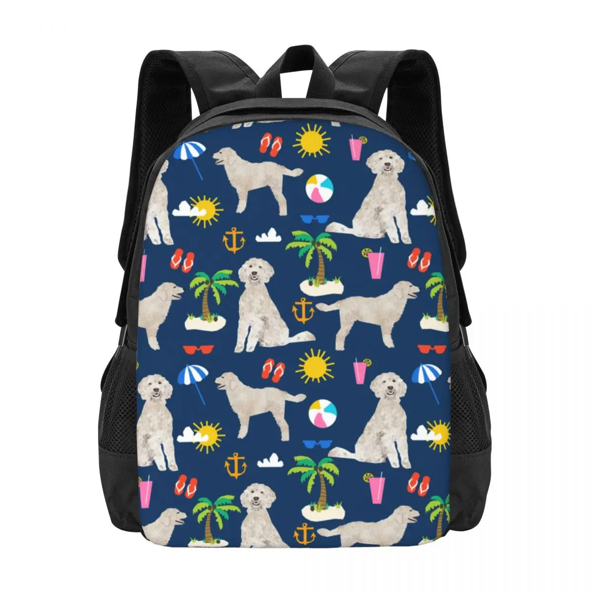 

Goldendoodle Dog Beach Puppy Simple Stylish Student Schoolbag Waterproof Large Capacity Casual Backpack Travel Laptop Rucksack