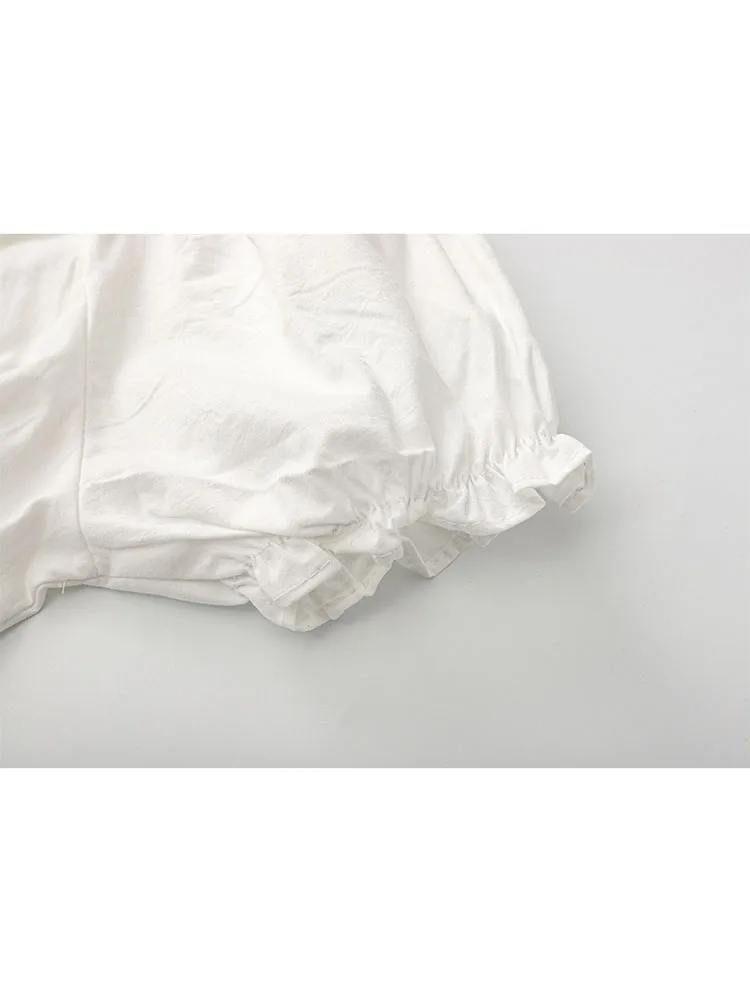 Блузка женская шифоновая с пышными рукавами V-образным вырезом и открытой спиной