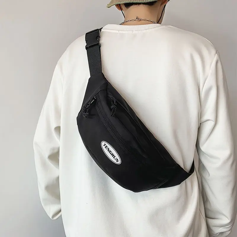 Unisex Simple All-Match Chest Bag Student 's Casual Crossbody Shoulder Bag Lightweight Exercise Canvas Waist Bag