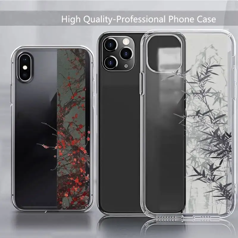 

chinese style Flower art design Phone Case Transparent soft For iphone 11 13 12 14 x xs xr pro max mini