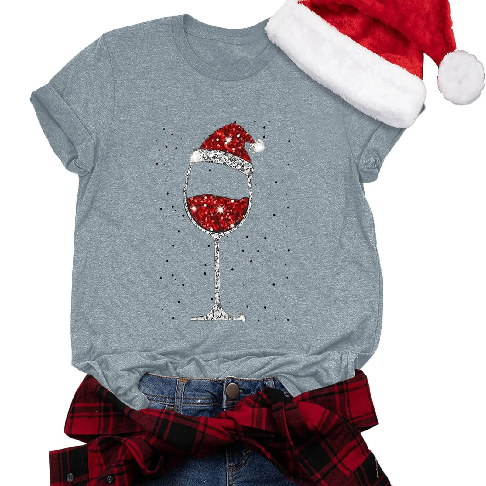 

Футболка женская повседневная с рождественским принтом, модная туника с круглым вырезом и коротким рукавом, Топ