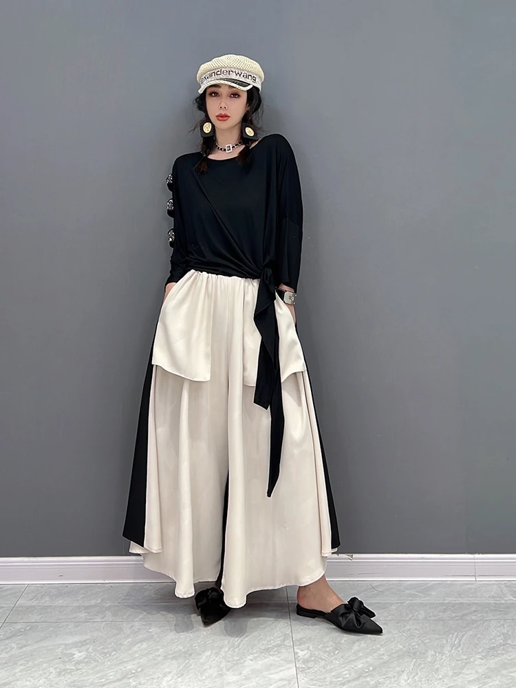

SuperAen 2022 Summer New Fashion Sets Casual Black Tshirt Top Wide-leg Pants Two Pieces Sets