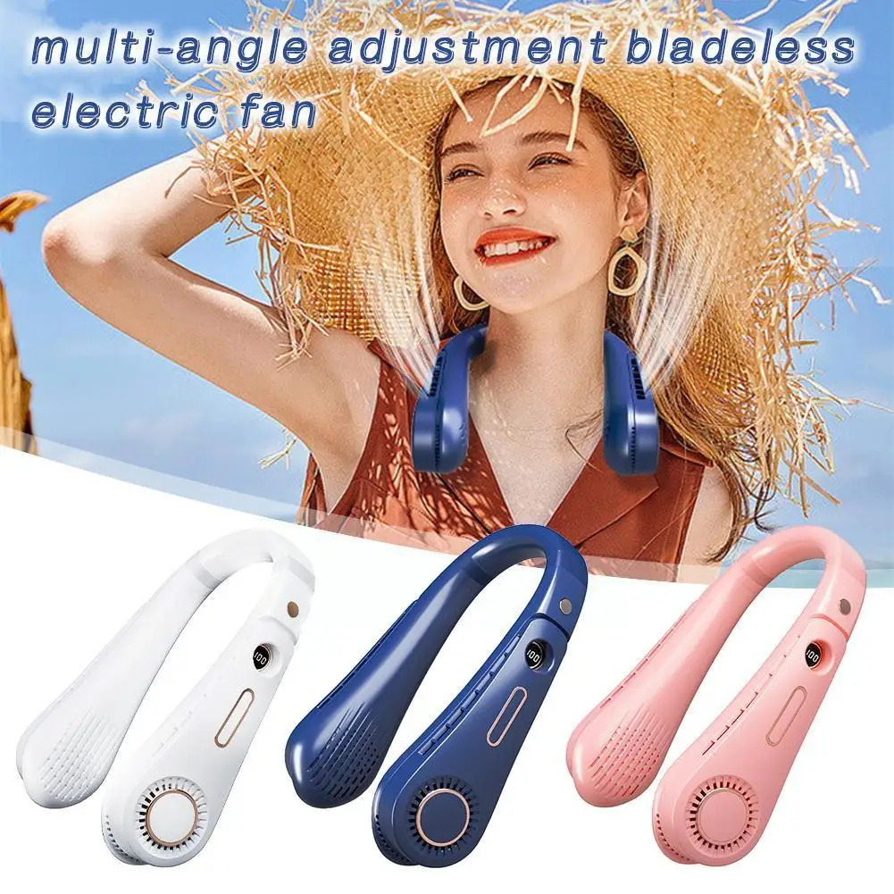 

New Portable Hanging Neck Fan USB Mute Multi-function Digital Display Multi-angle Fan Summer Electric Adjustment Bladeless Z4U1