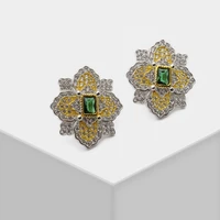 amorita boutique vintage exquisite polygonal inlaid green gem stud earrings