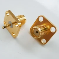 1x pcs new rf connector socket sma female center solder 4 hole flange chassis panel mount brass coaxial rf adapters