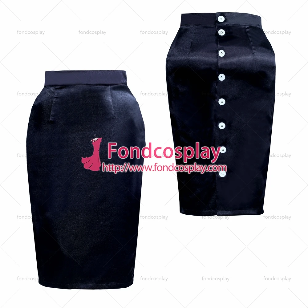

adult sexy cross dressing sissy maid short black satin button hobble skirt White button Tailor-made[G3889]