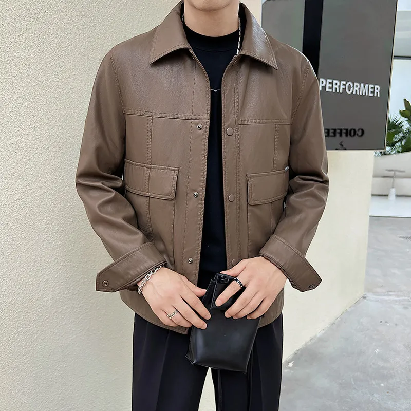 Осеннее новое мужское деловое пальто из искусственной кожи верхняя одежда