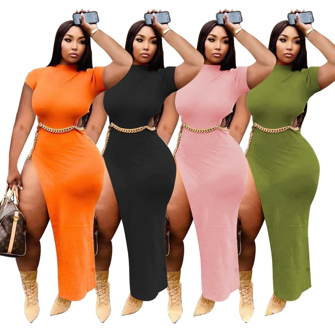 

Женское длинное платье с высоким разрезом, соблазнительное летнее платье с цепочками, с коротким рукавом и вырезом на талии, вечерний сараф...