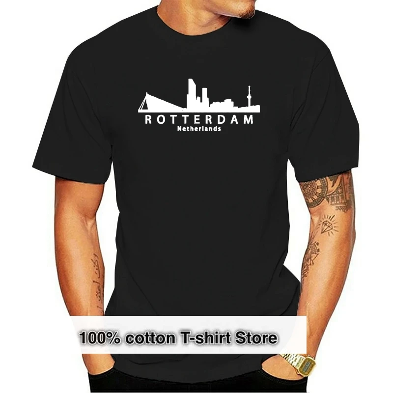 

rotterdam netherlands skyline t shirt men Customized tee shirt Round Collar Natural Cute Authentic summer Unique tshirt