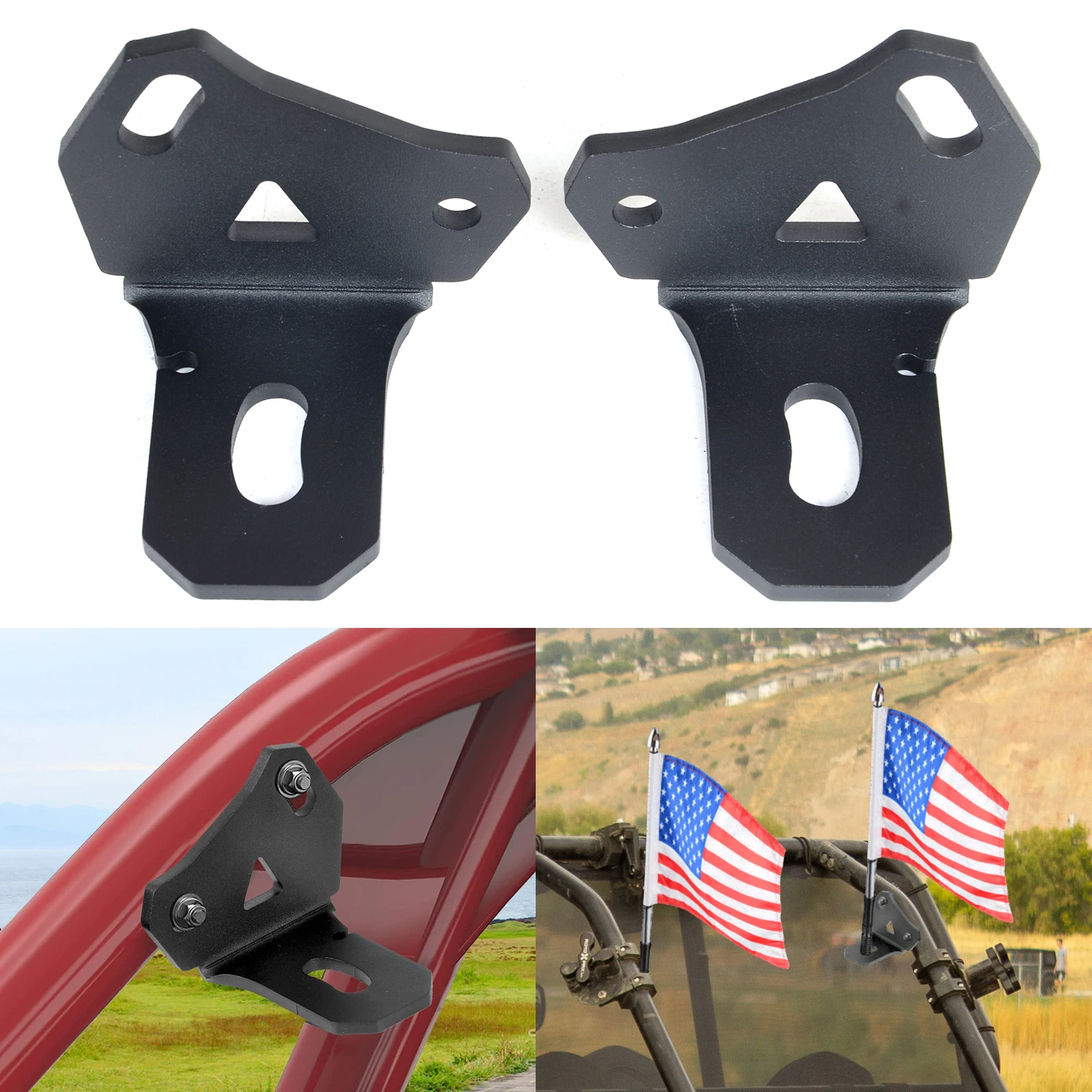 

UTV Flag Antenna Rear Pillar Mounting Brackets Adjustable for LED Whip Light Flag Pole Fits For Can am Maverick X3 2017-2021