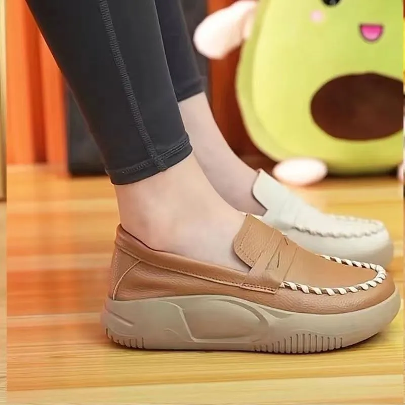 

Thick-soled Casual Slip-on Round Toe Loafer Women 2022 Spring and Autumn New Comfortable Soft-soled Not Tired Feet Women's Shoes